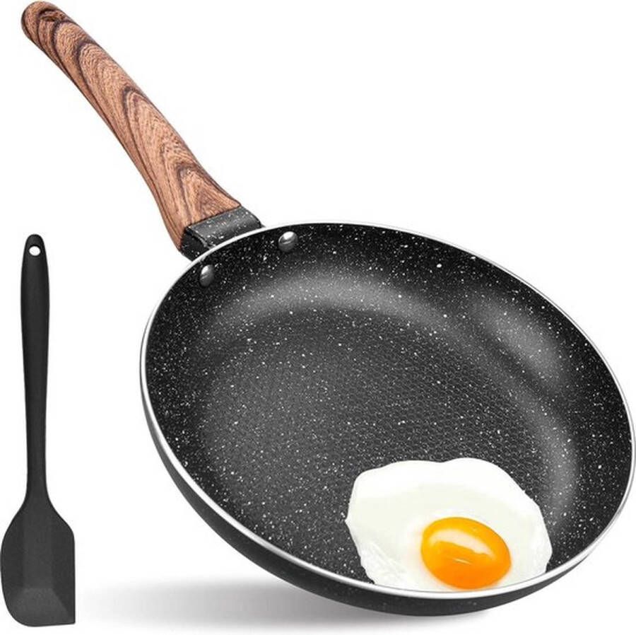 PolkaHome 30 cm inductie anti-aanbakpan braadpan met siliconen spatel 58 cm binnenhoogte handvat met houtnerf vaatwasmachinebestendig