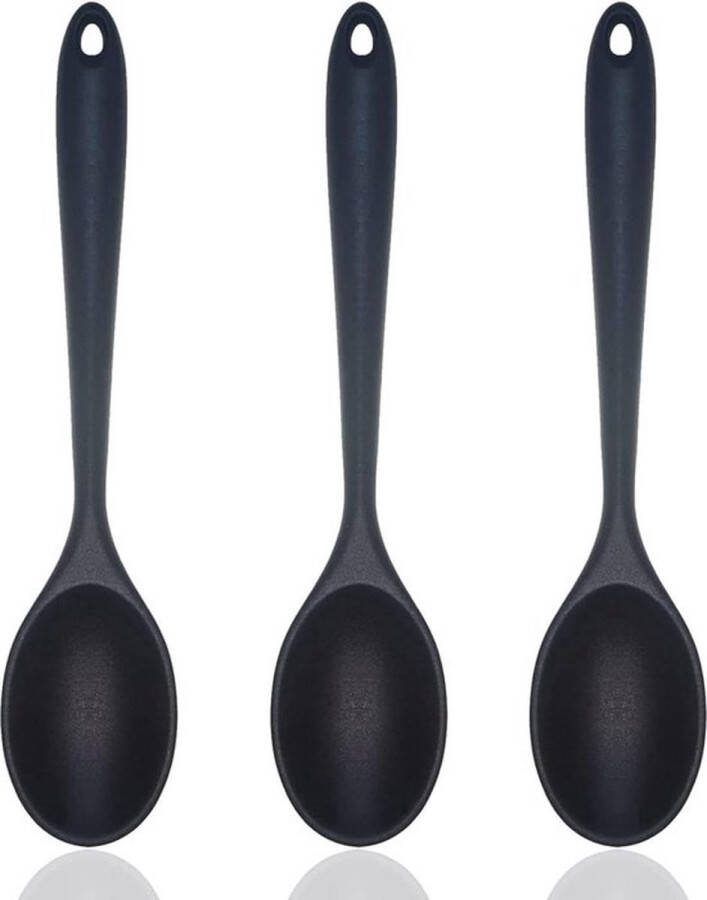 PolkaHome 3x Klein en Handig Siliconen Nonstick Keukenlepel 3 Stuks Siliconen Opscheplepel Menglepel Hittebestendige Kooklepels Set Met Lange Steel Voor Het Mengen Van Bakken Serveren En Roeren Schep Mixen 21x 4.5cm(zwart)
