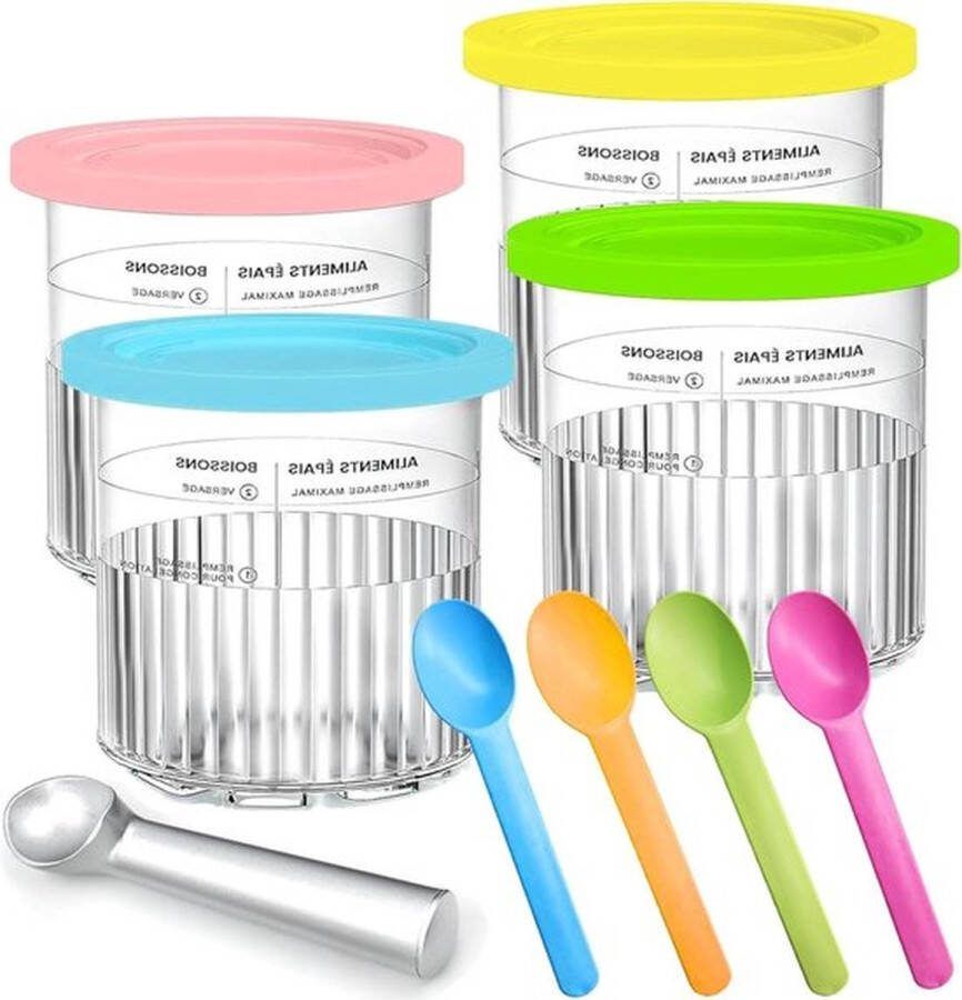 PolkaHome 4 stuks Creami containers voor de Ninja Creami ijsmachine accessoires voor NC500 NC501 BPA-vrij