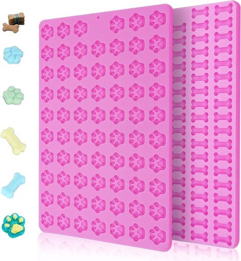 PolkaHome Bakmat voor hondenkoekjes 2 stuks 106 holtes mini botten en 69 mini hondenpootjes siliconen bakmat