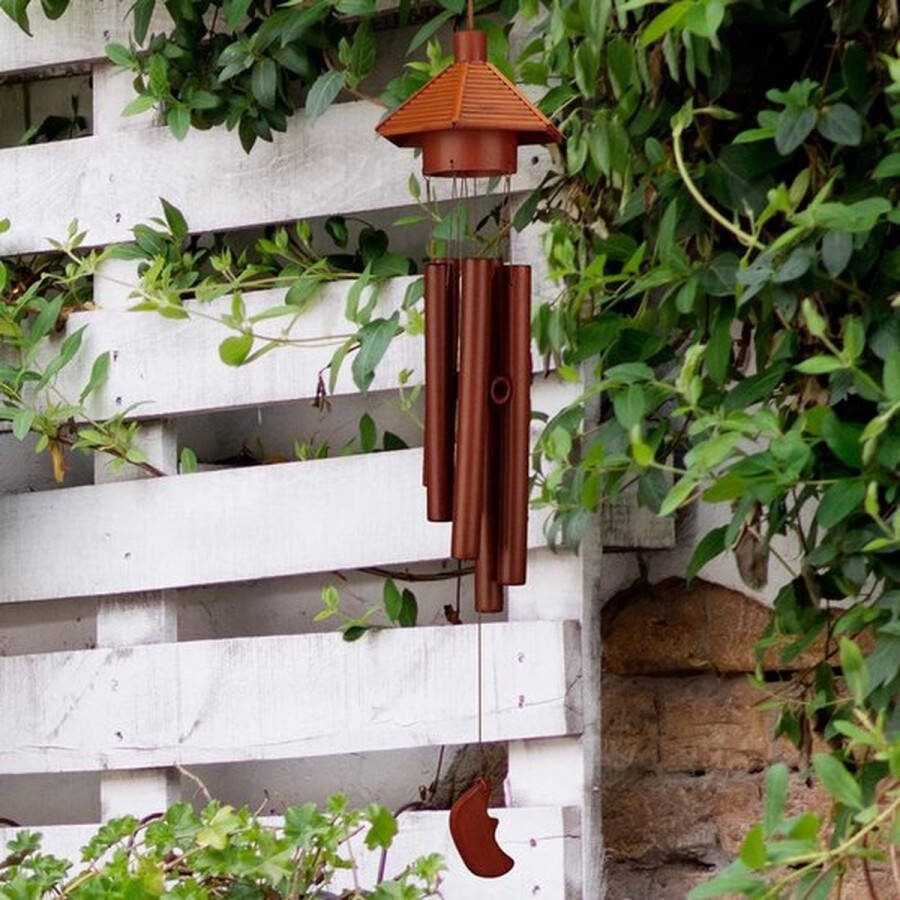 PolkaHome Bamboe windgong huisje met maan grote windvanger voor binnen en buiten HxBxD 62 x 115 x 13 cm bruin