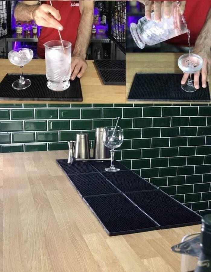 PolkaHome Barmat 2 stuks rubberen mat zwarte afdruipmat antislip drinkbar servicemat PVC-mat baroverloopmat voor bierglas koffie keuken wijn thee onderzetter 12 * 6 inch