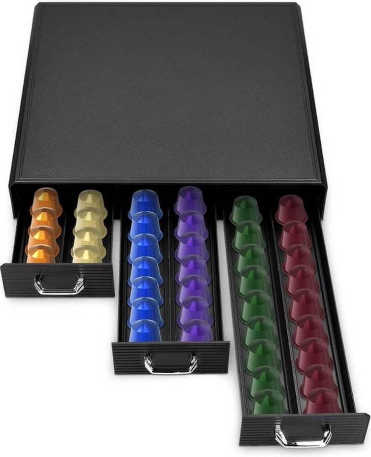 PolkaHome Capsulehouder Nespresso met 3 lades opbergbox voor 48 koffiecups geschikt voor Nespresso en standaard capsules Zwart capsulehouder nespresso