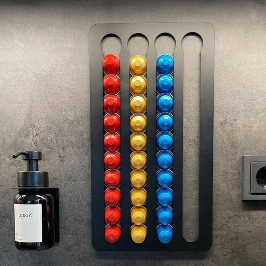 PolkaHome Capsulehouder Nespresso Wandcapsulehouder zonder boren Zwarte opbergdispenser voor Nespresso Original capsules capsulehouder nespresso