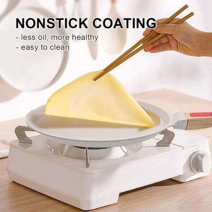 PolkaHome Crêpepan 25 cm met afneembaar handvat pannenkoekenpan met deegspreider antiaanbaklaag inductie wit