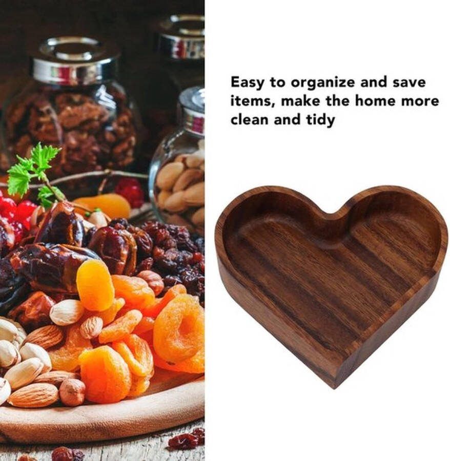 PolkaHome Decoratief Houten Dienblad voor Tussendoortje Walnoothouten Fruitschaal voor Ontbijt en Koffie Thee en Voorgerecht Sfeervolle Schotel Hartvormig 145x145cm