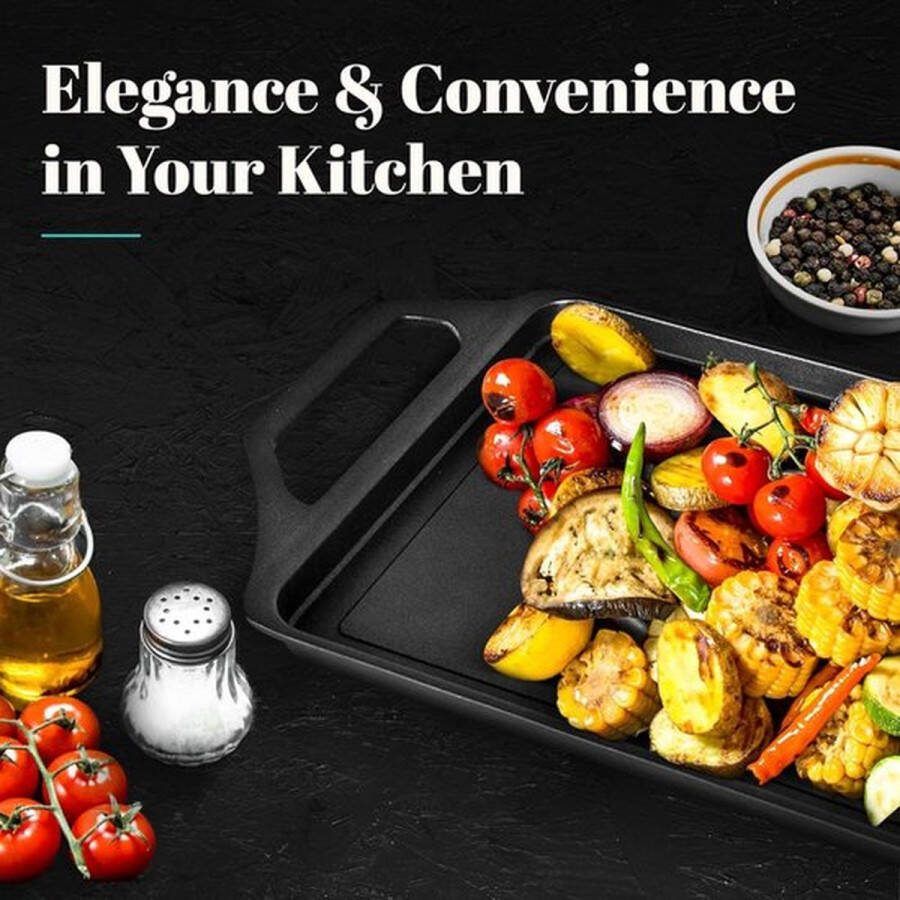 PolkaHome Ecostone braadpan voor inductie grillplaat 37 x 25 cm gegoten aluminium anti-aanbaklaag milieuvriendelijk PFOA-vrij 5 mm dik siliconen handgrepen glaskeramiek gas oven duurzaam multifunctioneel