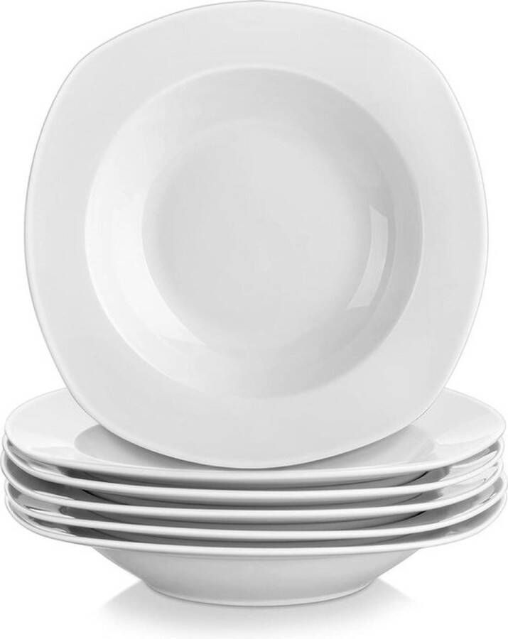 PolkaHome Elisa 6-delige set porselein soepborden diepe borden crèmewit tafelservies 6 personen borden set 6 person