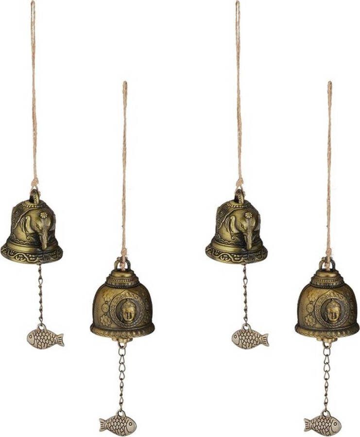 PolkaHome Feng Shui windklokkenspel set van 4 Boeddhistisch design tuin windhanger Goud windorgel Metalen windgong