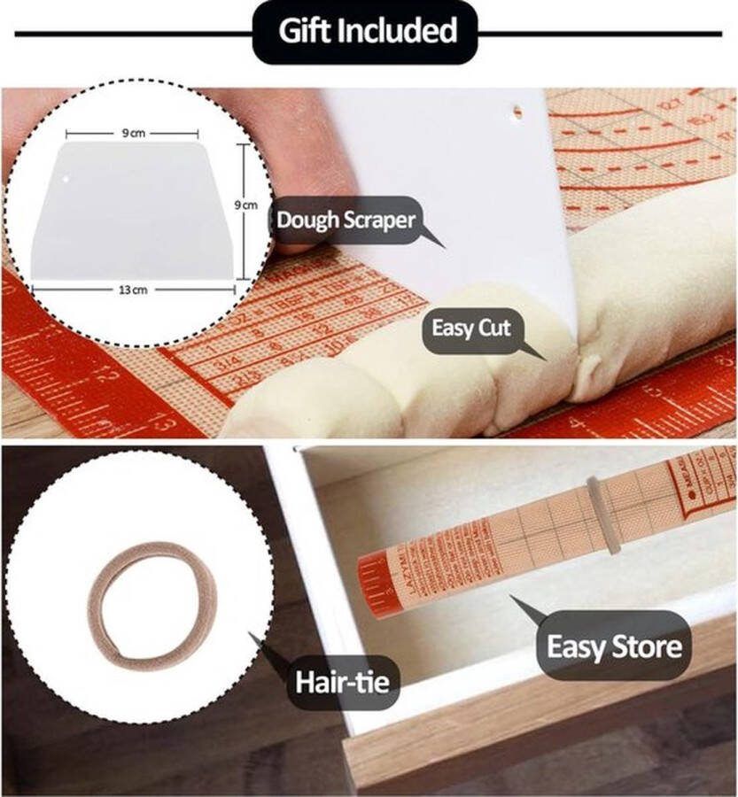 PolkaHome Groot Siliconen Bakmat 91 x 61 cm Anti-Aanbaklaag Deegmat voor Fondant Pizza Brood Rood