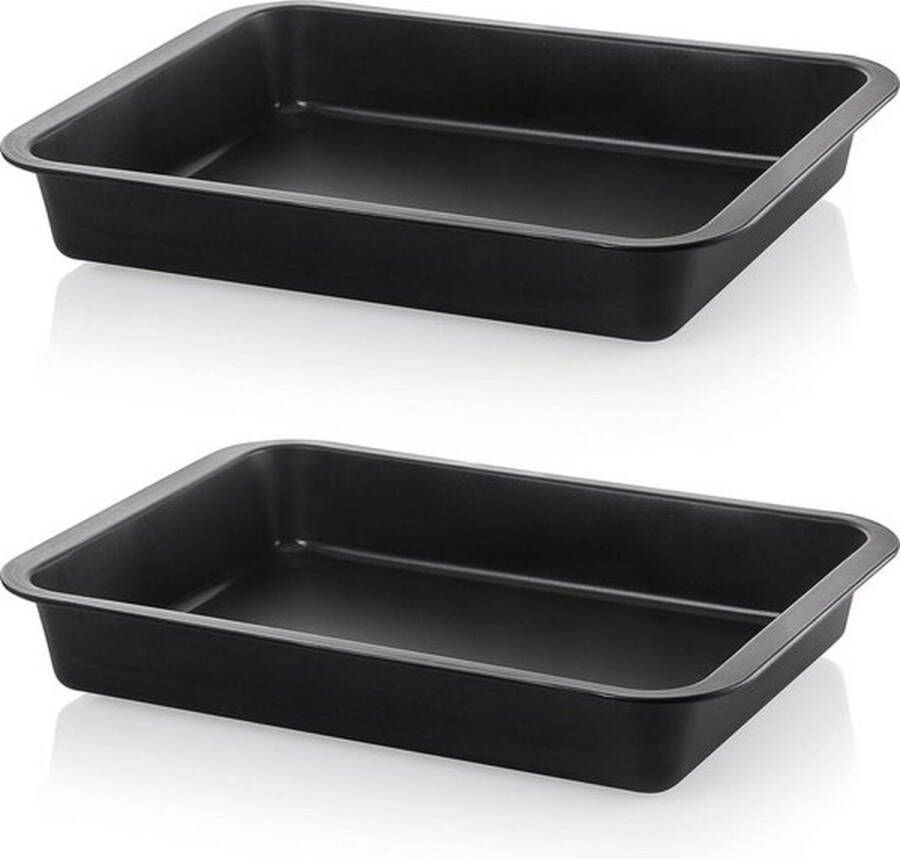 PolkaHome Grote en diepe ovenschaal met antiaanbaklaag en greeprand 2 stuks multifunctioneel als lasagnevorm braadpan of taartplaat