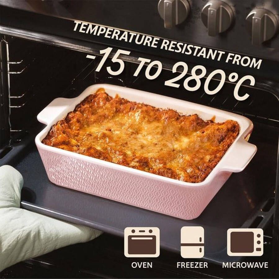 PolkaHome Grote keramische braadpan met extra hoge rand en antiaanbaklaag krasbestendig vierkant (Roze)