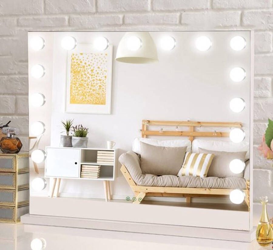 PolkaHome Grote Vanity Spiegel met 17 Lichten Dimbare LED-lampen Touch Control Ontwerp Cosmetische Spiegel voor Slaapkamer Dressing Kamer (70*55cm)