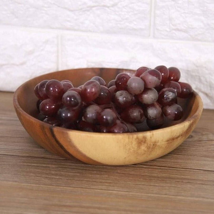 PolkaHome Handgemaakte massieve acacia houten slakom houten kom voor saladesoep 20 cm
