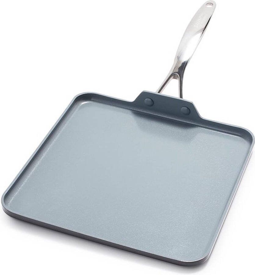 PolkaHome Hard geanodiseerde gezonde keramische anti-aanbak vierkante grillpan van 28 cm PFAS-vrij inductie vaatwasmachinebestendig ovenbestendig grijs