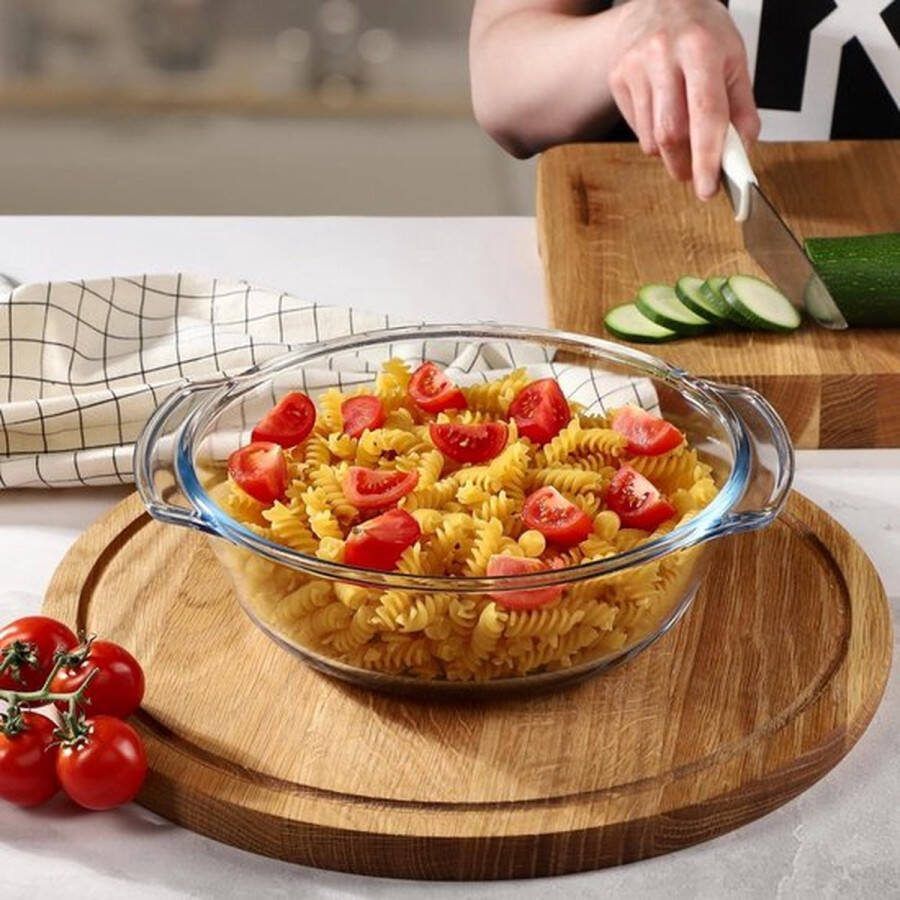 PolkaHome Hittebestendig glazen braadpan ovenschaal met deksel Vuurvaste pot voor lasagne en groentepan Rond 24 liter