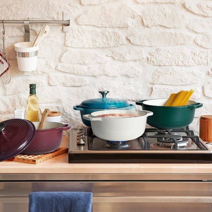 PolkaHome Hollandse Oven 22 cm 3 l 43 kg ronde robuuste braadpan met deksel non-stick geëmailleerd hemelsblauw voor alle kookplaten