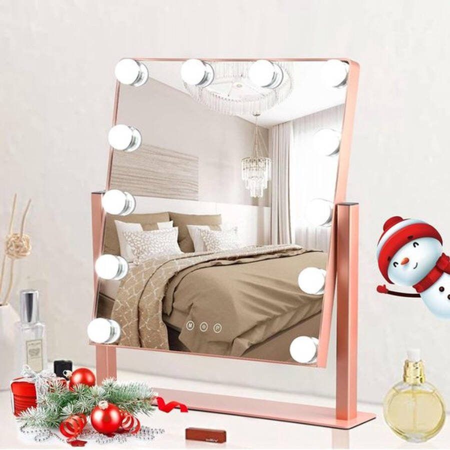 PolkaHome Hollywood Make-upspiegel met verlichting 12 leds dimbaar 3 modi en 10x Vergroting Voor Slaapkamer Make-uptafel