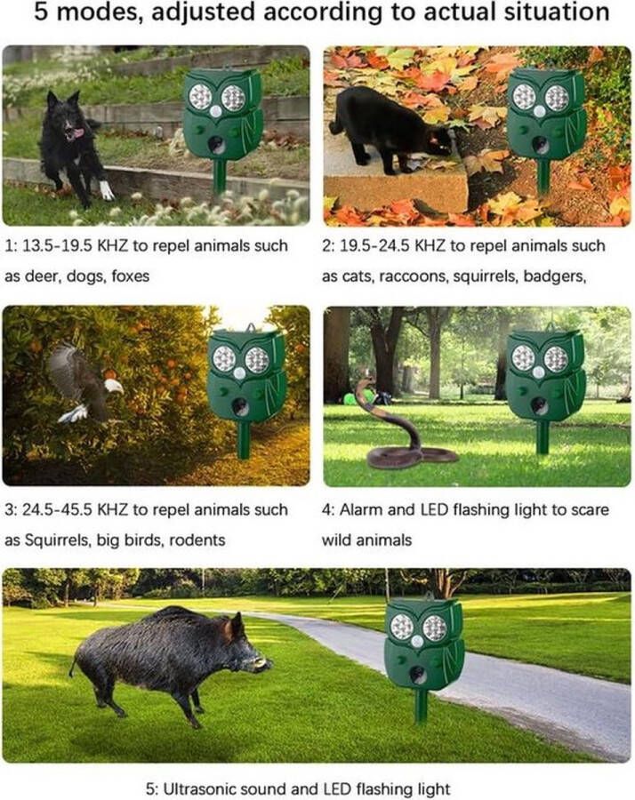 PolkaHome Kattenverjager Ultrasone kattenafweer op zonne-energie met led-flits waterdicht honden katten vogels muizen vossen kattenverjager