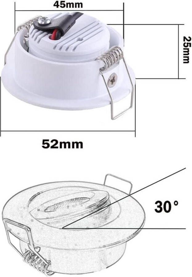 PolkaHome Kleine inbouwspots set 4 stuks mini-spot rond plafondspot verstelbare lichthoek wit 3 wattage