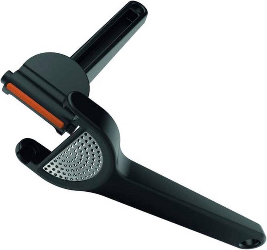PolkaHome Knoflookpers met uitneembaar inzetstuk en schraper 16 cm lengte Functional Form zwart Knoflookpers