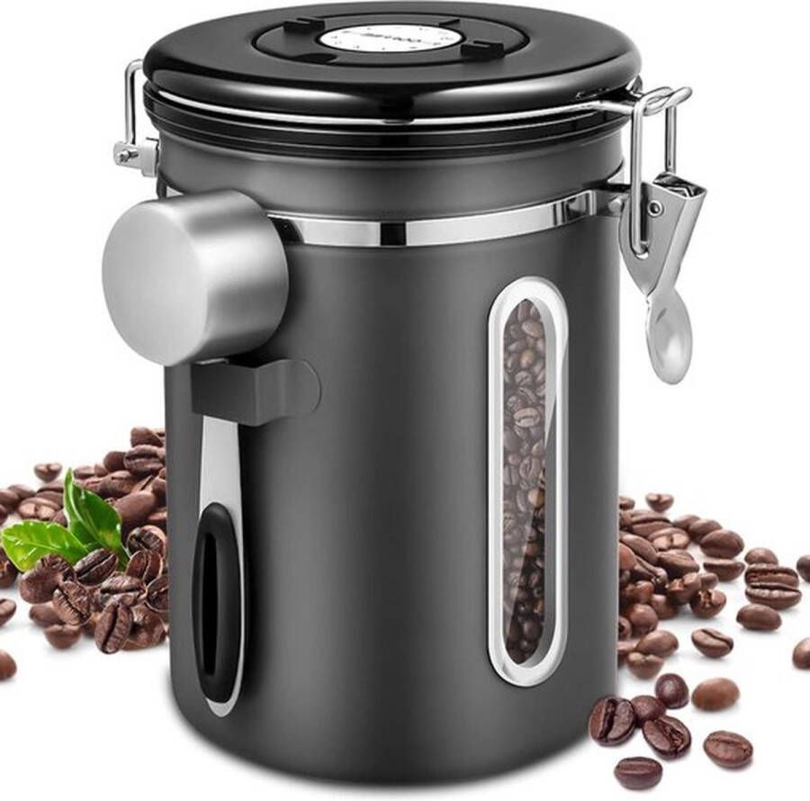 PolkaHome Koffieblik luchtdicht van roestvrij staal 18 l Koffiebonen houder met datumweergave Portioneerder bewaardoos Aromabescherming voor koffie en thee koffiepads bewaarbus