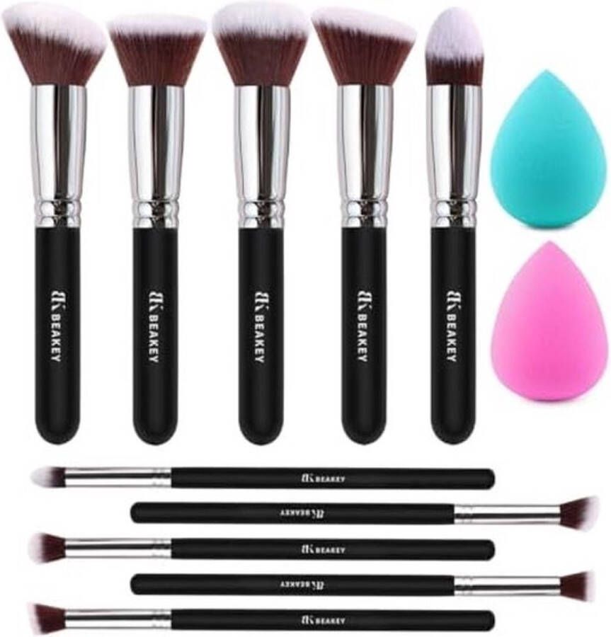 PolkaHome Make-upborstelset Premium Synthetische Kabuki Foundation Gezichtspoeder Blush Oogschaduwborstels Set met Blender Spons