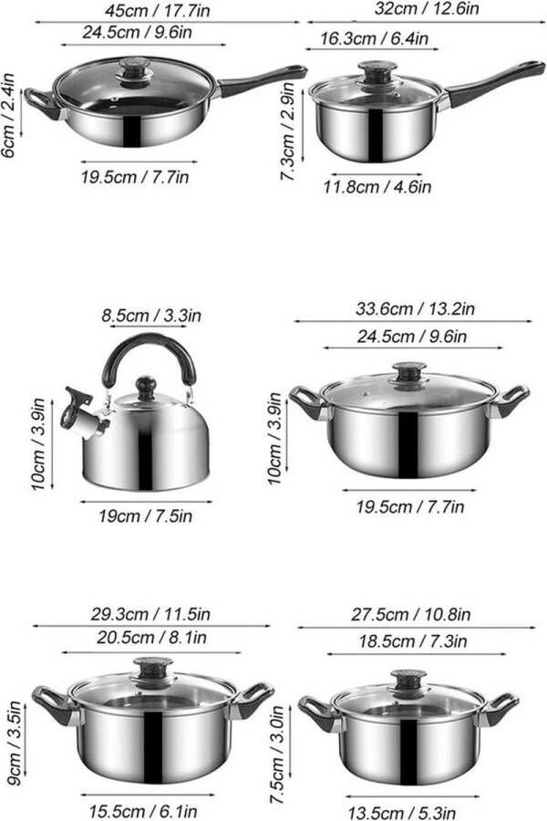 PolkaHome Multifunctionele Keukenpannenset Kunststof Zwarte Handgreep Antiaanbaklaag Deksels Waterkoker Koken Keuken