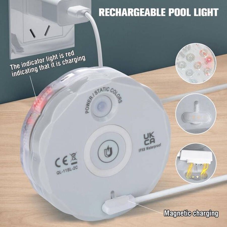 PolkaHome Onderwaterlicht draadloos signaal WRGB 33 inch magnetisch kleurrijk led-duiklicht voor badkuip aquarium zwembad vijver decoratie spa Kerstmis 1 stuk USB-oplaadbaar