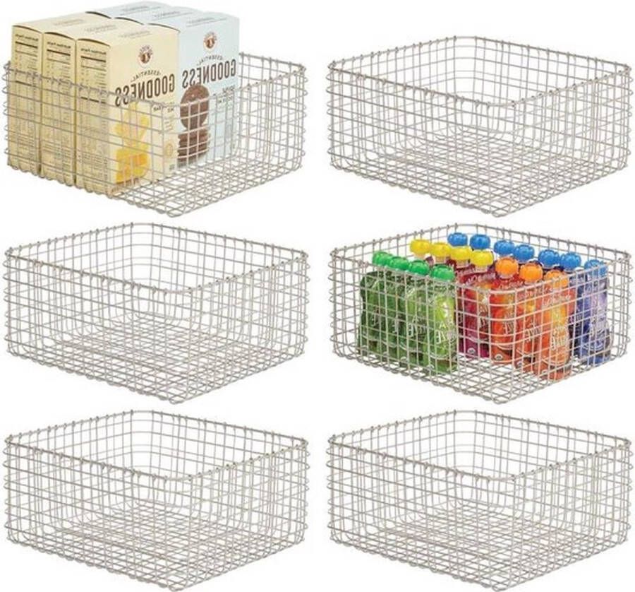 PolkaHome Opbergmand draadmand voor keuken slaapkamer badkamer metaal set van 6 stuks