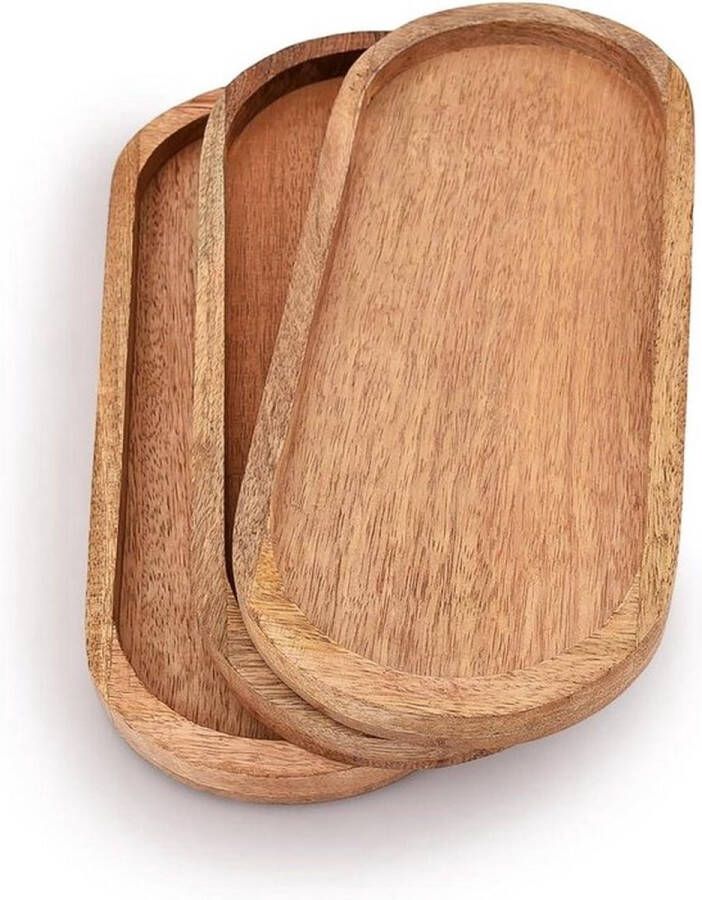 PolkaHome Ovale houten dienblad set van 3 perfect voor voedselhouder en barbecue mango sushi vakantiesnacks 3048 cm x 127 cm x 190 cm