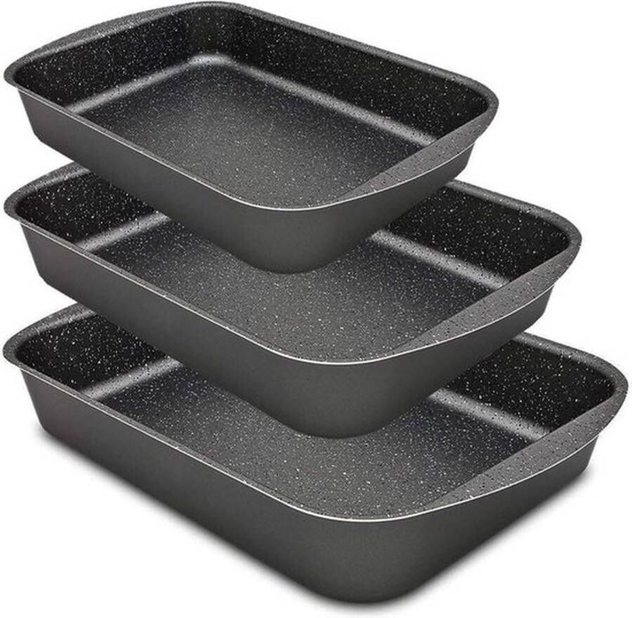 PolkaHome Ovenschaal Met Oven Rotisserie Braadpan En Bakvorm Anti-Aanbaklaag Aluminium 3-Delige Set