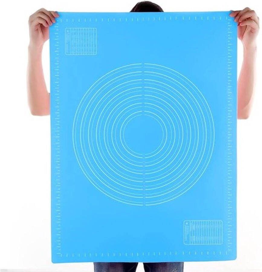 PolkaHome Oversized bakmat 80 x 60 cm Antislip siliconen bakmat met schaal BPA-vrij Blauw