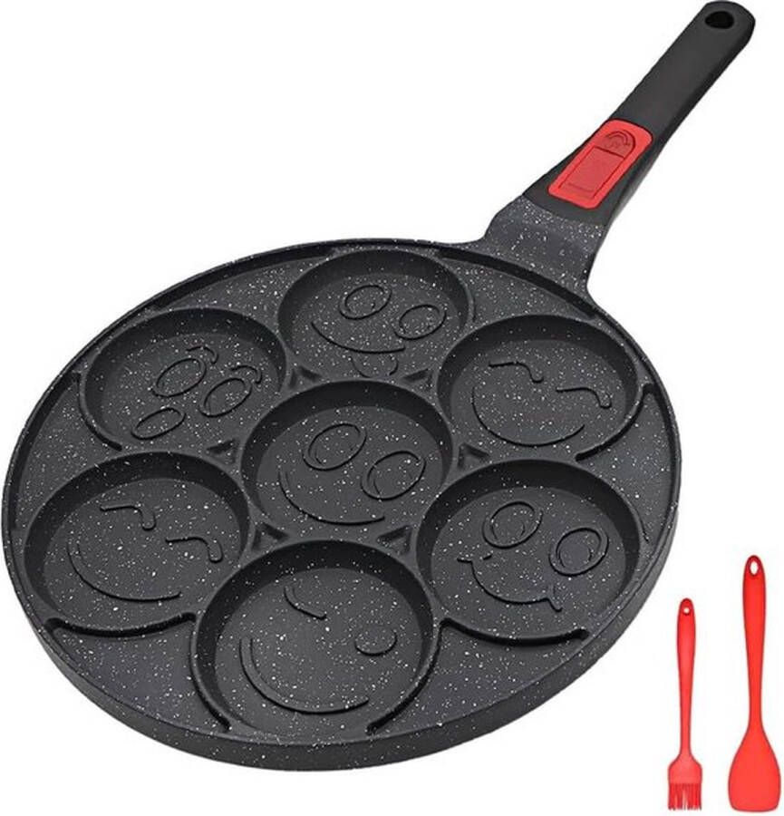 PolkaHome Pannenkoekenpan pannenkoekmaker met antiaanbaklaag 7 gaten met afneembaar handvat gebakken eierpan voor kinderontbijt 26 cm zwart