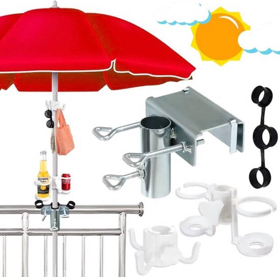 PolkaHome Parasolhouder balkonleuning verstelbare parasolhouder voor balkon parasolhouder balkonleuning Ø 25-38 mm balkonparasolhouder houder voor parasol balkonleuning