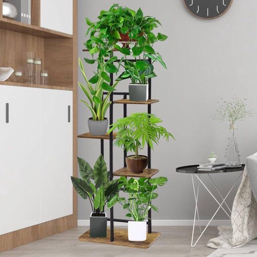 PolkaHome Patenrek houten bloemenrek plantenrek staand rek voor binnen en buiten decoratie voor tuin balkon Patenrek