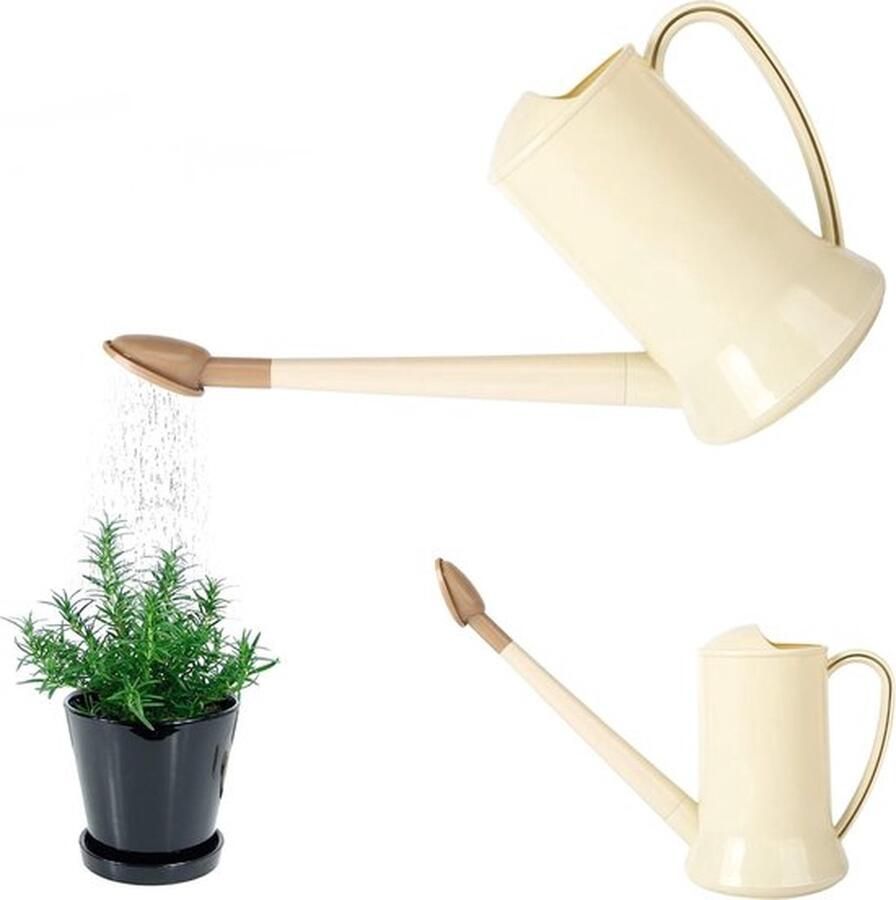 PolkaHome 2 liter gieter lange uitloop kunststof afneembare sproeiinstallatie gieter lichte waterspuitfles irrigatiefles voor tuinhuis binnen bloemen bonsai plant (beige)