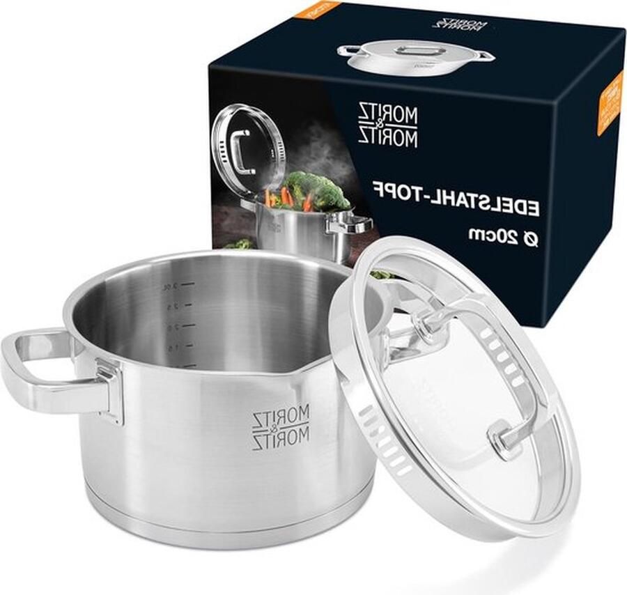 PolkaHome 20 cm Roestvrijstalen kookpan met zeefdeksel Geschikt voor inductie 3 liter Geïntegreerde zeef Soeppan