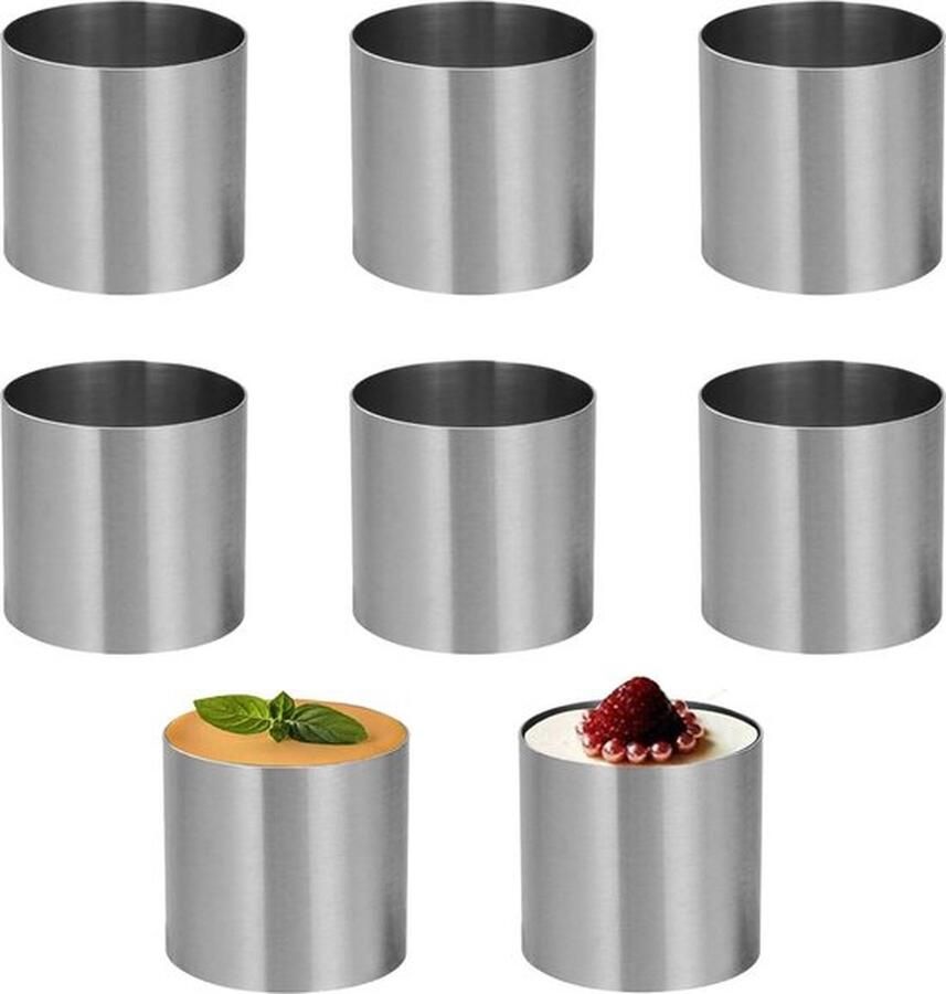 PolkaHome 8 stuks dessertringen 5 cm diameter mousse ringen dessertring mini-taartring kleine taartvorm dessertvorm roestvrij staal dessertringen en voedselringen voor doe-het-zelf taarten