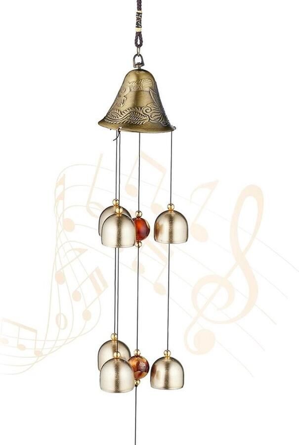 PolkaHome Aziatisch klokkenspel windgong met hanger 56 cm lang binnen en buiten feng shui goud