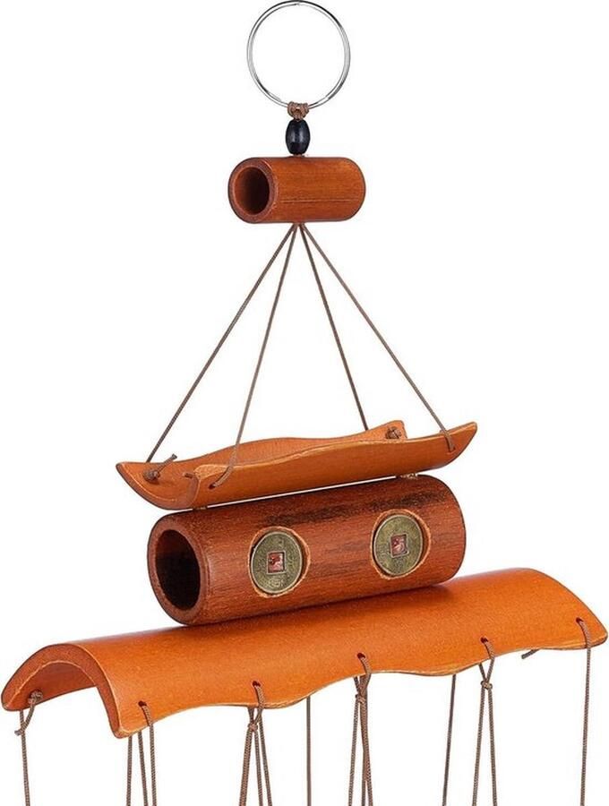 PolkaHome Bamboe Windgong Decoratie voor Binnen & Buiten Warme Klank Windorgel HxB 60 x 14 cm Bruin