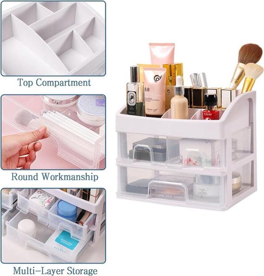 PolkaHome Cosmetische opbergdoos met 3 laden en 1 lade Badkamer Kaptafel Organizer Make-up Organisatoren voor Toonbank (Wit) make up tafel