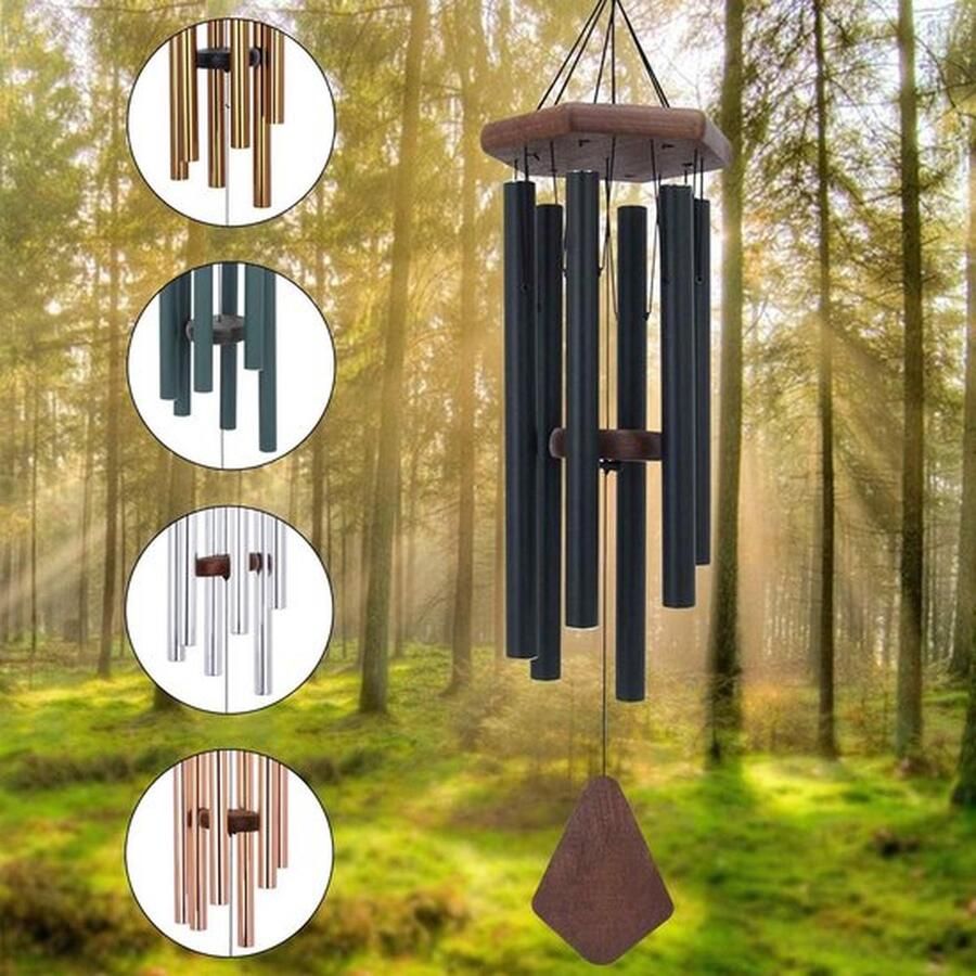 PolkaHome Diepe toon windgong voor buiten sympathie windgong gepersonaliseerd elegante gong voor tuin matzwart
