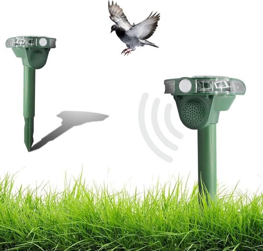 PolkaHome Kattenverjager Vogeljacht Flash 270° met zonnepaneel 4 led-flitsen infrarood bewegingsmelder luidsprekergeluid tegen gebruikelijke vlooien en ongedierte 120° 115 dB detectiehoek kattenverjager