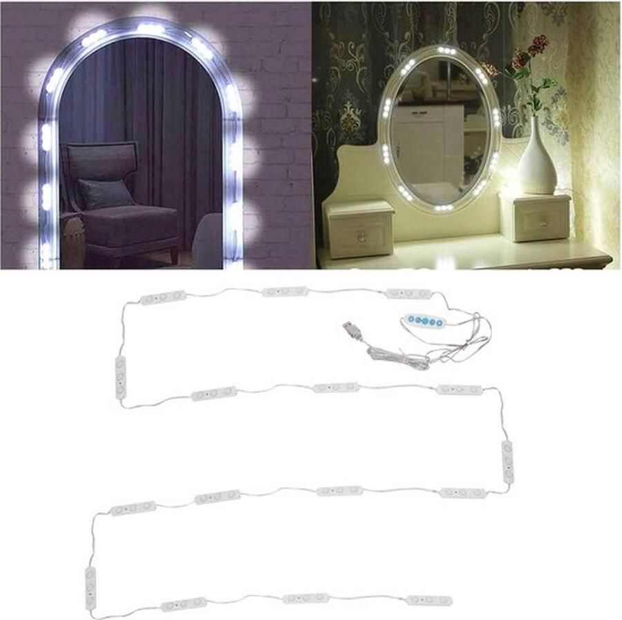 PolkaHome LED Vanity Spiegel Voorlicht Hollywood Stijl DIY Make-up Lichten Cool Wit Licht Dimbaar USB voor Make-up Tafel & Badkamer hollywood spiegel met verlichting