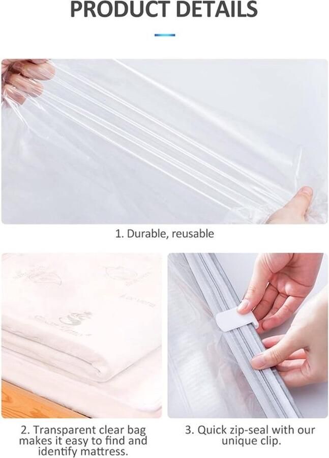 PolkaHome Matras Vacuüm Opbergtas Ruimtebesparende Matraszak Dubbele Rits Matrashoesbeschermer voor Verhuizen 2 Maten Optioneel (220x100cm)