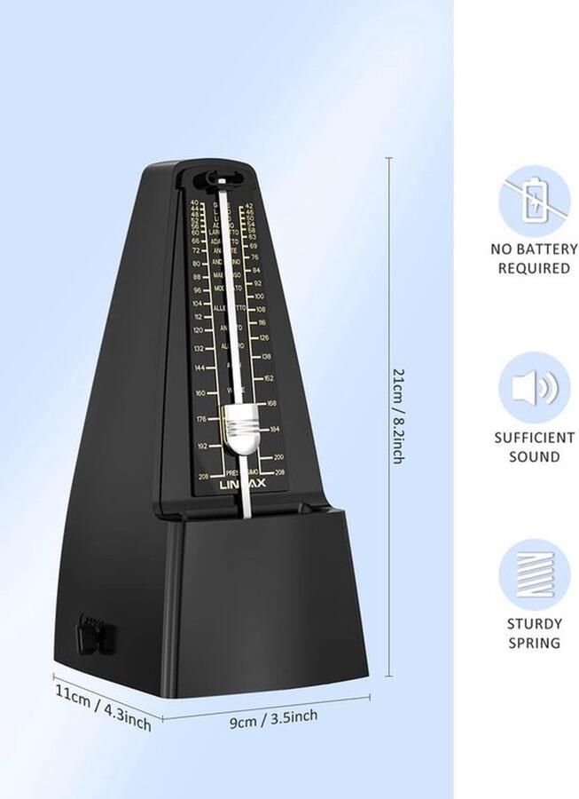PolkaHome Mechanische Metronoom voor Muziekinstrumenten Track Tempo en Beat Hoge Precisie Zwart