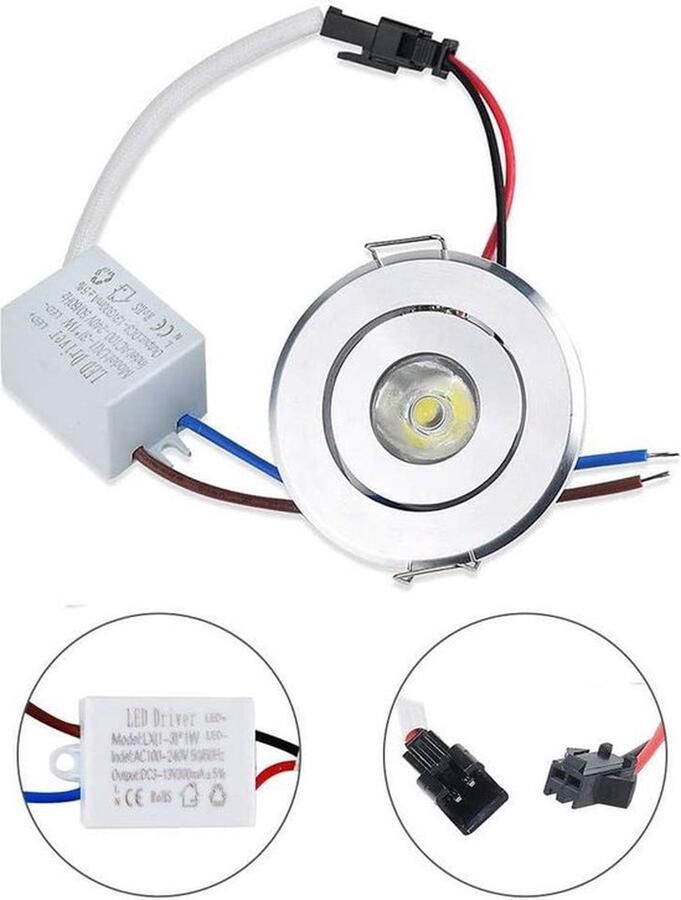 PolkaHome Mini LED inbouwspot 10X 1W met transformator steeksysteem plafondspots inbouwverlichting inbouwframe warm wit 3500K energieklasse A+++