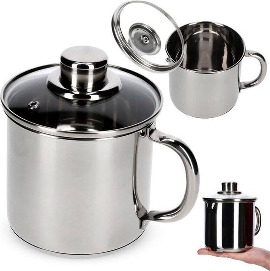 PolkaHome Roestvrijstalen kookpan met glazen deksel 12 liter inductiepan handvat en stoomgat universele pan voor alle warmtebronnen