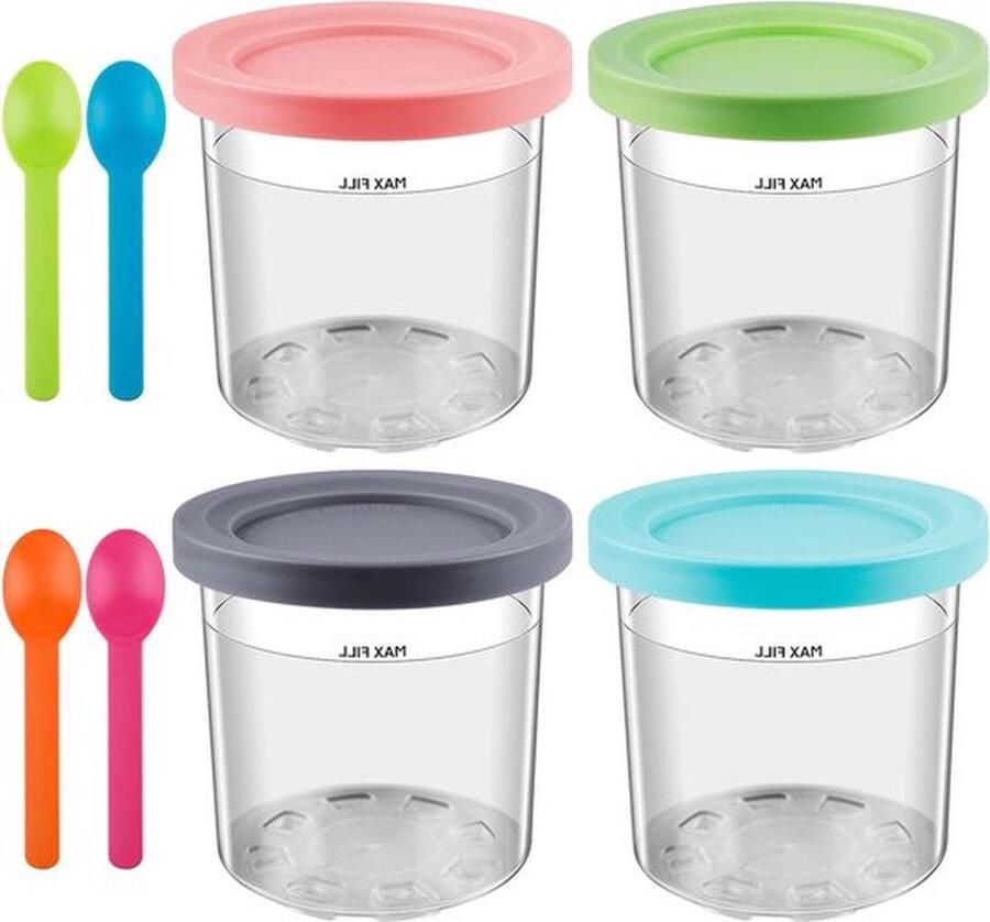 PolkaHome Set van 4 ijsbakjes met deksels BPA-vrij vaatwasmachinebestendig vervangende containers lekvrije ijsbekers herbruikbare ijsblokjes voor NC301 NC299AMZ NC300-serie